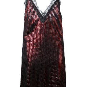 House Of Holland Chainmail Print Metallic Slip Mini Dress with lace (Rust Color)